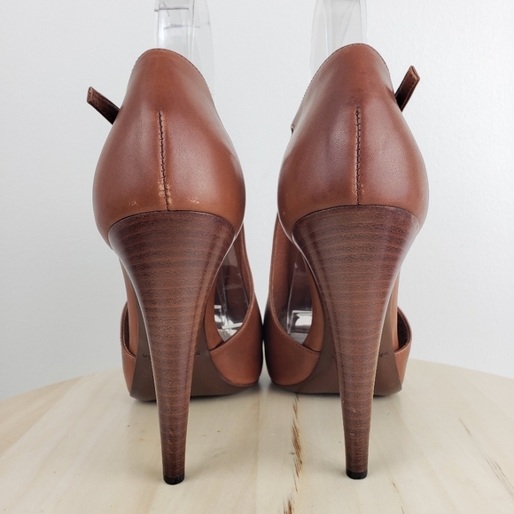 Ralph Lauren High Heel Peep Toe Bootie Size 9.5 Purple Label Brown Leather - Picture 4 of 16